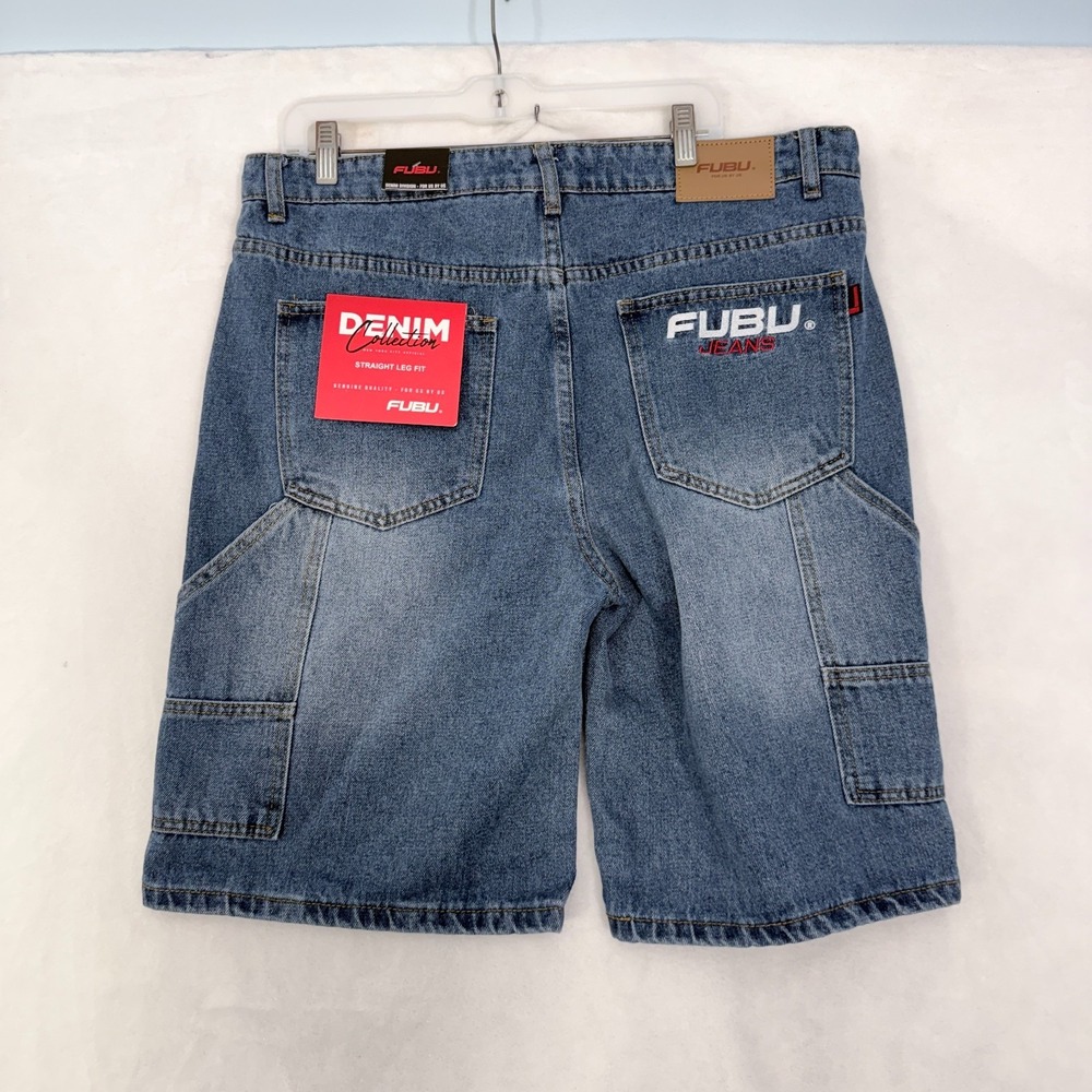 FUBU Jeans Short Mens 38 Blue Jorts Capenter Skate Y2K Embroidered Logo